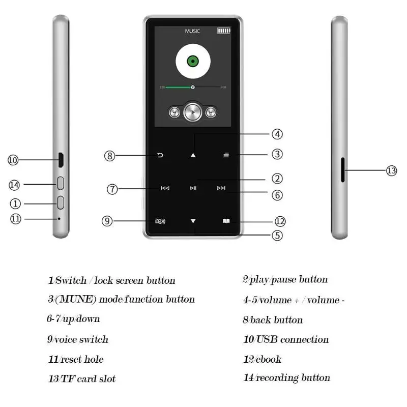 2.4in C11 Bluetooth 4,1 HiFi MP4 проигрыватель с функцией записи 8 ГБ/16 ГБ HIFI Lossles звук mp4 музыкальный плеер с Micro TF/SD слотом для карт