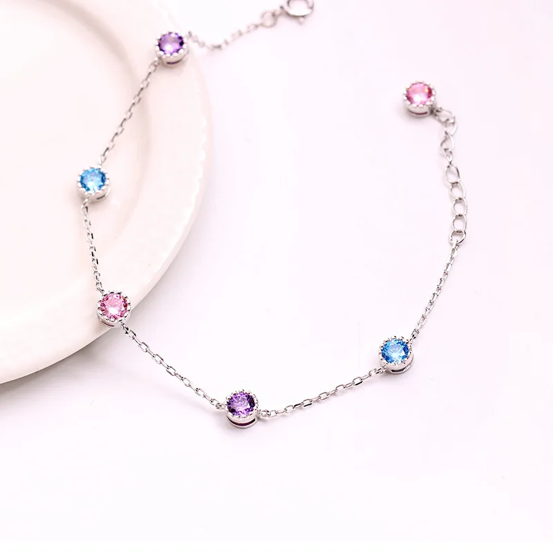 colorful cz red blue violet purple bracelet 100% 925 Sterling Silver Jewelry fashion hypoallergenic bracelets for girl gift