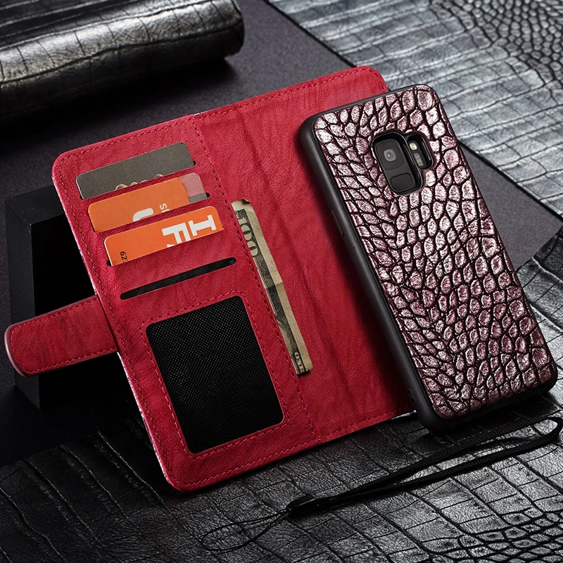 WHATIF кожаный чехол из крокодиловой кожи для samsung Galaxy Note 9 S9 Plus 2 в 1, чехол-бумажник с откидной крышкой для Galaxy S9 Plus Note9 S9