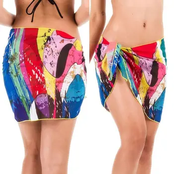 

Womens Summer Sun Protection Chiffon Sarong Wrap Skirt Bohemian Colored Leopard Coconut Tree Digital Printing Swimsuit Cover Up