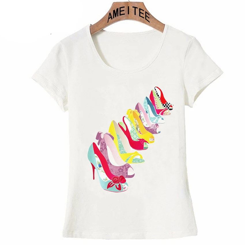 Lovely Funky Shoes Art Print T Shirt Summer Cute Women T shirt Elegant