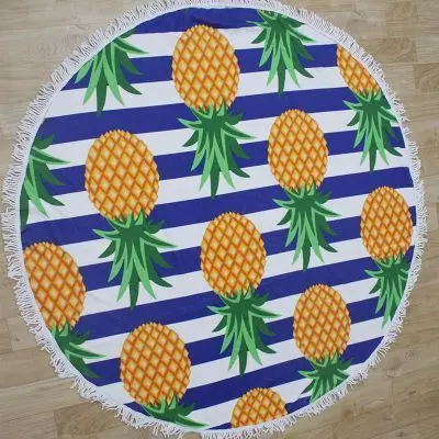 Large Round Flower Pineapple Pizza Microfiber Donut Beach Towel for Adults Hamburger Watermelon Beach Mat Serviette De Plage