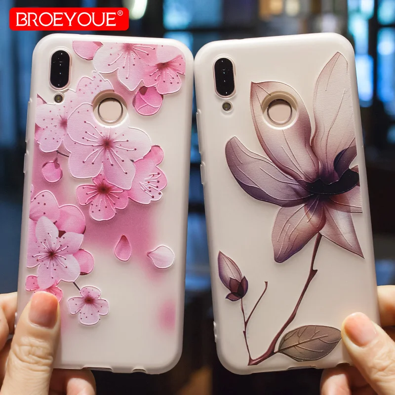 

BROEYOUE Case For Huawei P8 P9 P10 P20 Lite 2016 2017 Honor 9 6X 7X Lite Nova 2 Plus 3E 3D Relief Soft TPU Silicone Flower Cases