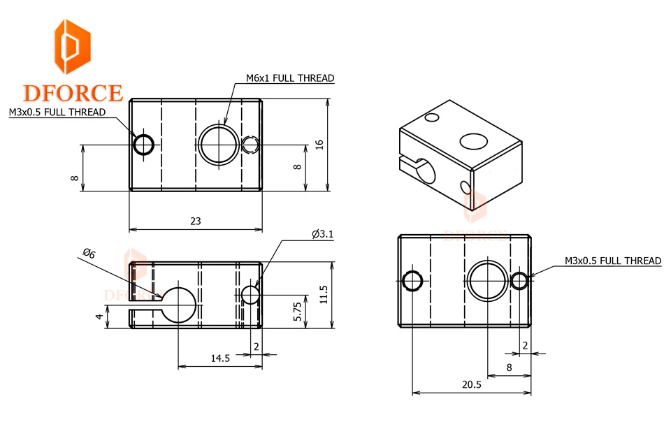 DFORCE 3D принтер части V6 нагреватель Блок для сенсорных картриджей для E3D HOTEND titan экструдер для PT100 датчик для E3D HOTEND