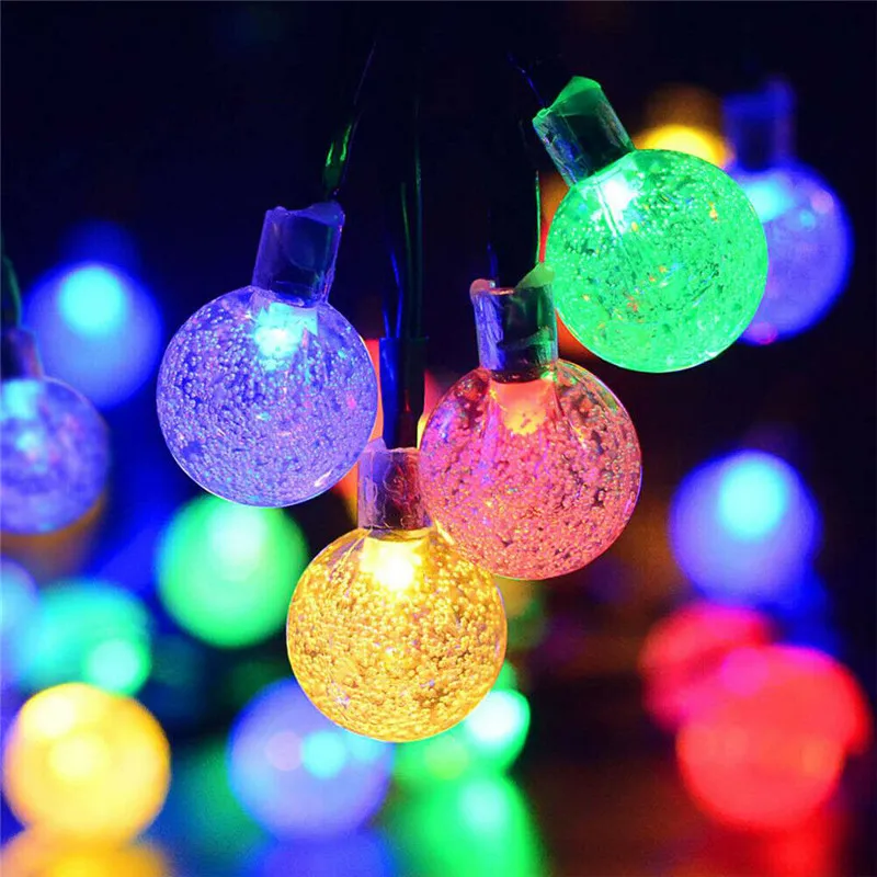 30 Multi LED Crystal Globe Lights String Solar Powered Waterproof Eco-friendly Garland Fairy Light Festival Xmas Tree Hang Decor