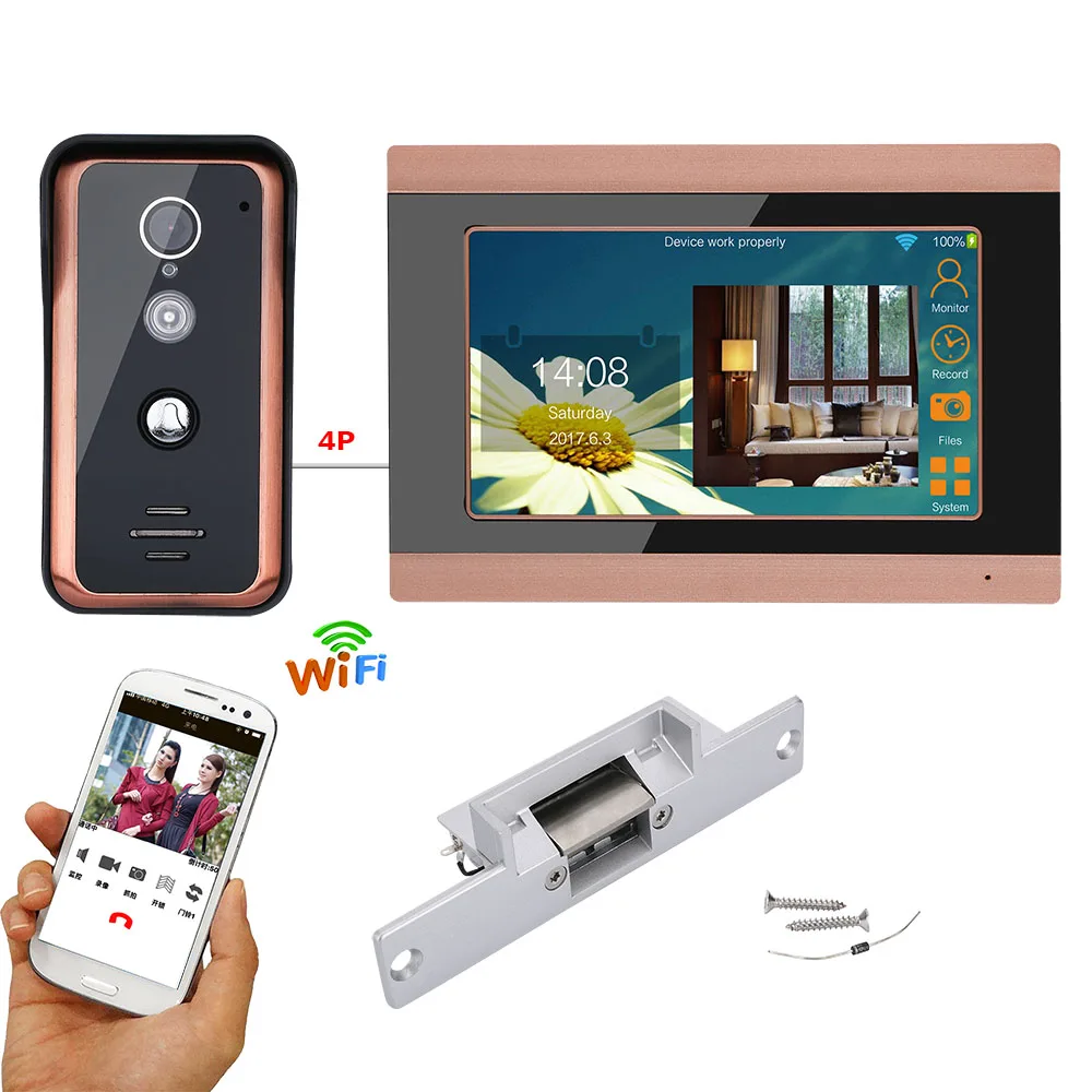 7 inch Wired Wifi Video Door Phone Doorbell Intercom Entry System with Electric Strike Lock