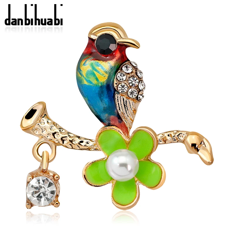 Danbihuabi Green Enmal Pins And Brooches Bird Animal Jewelry Bird On