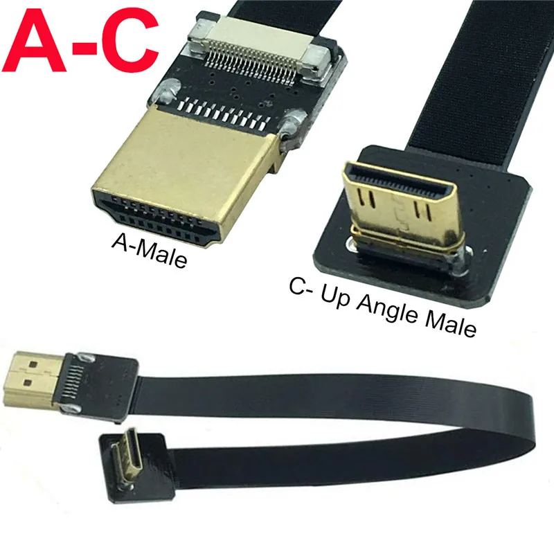 FPV Mini HDMI Male 90 Degree Up Angled to HDMI Male FPC Flat Cable for