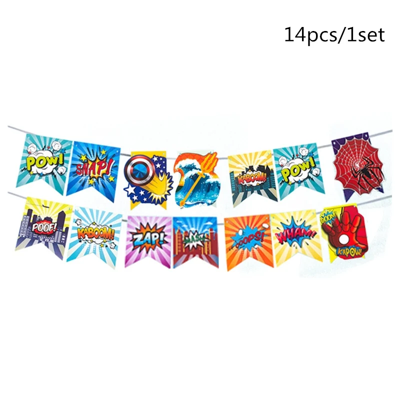 

Super Hero The Avengers Banner Garland Spiderman Batman Paper Flags Bunting For Baby Shower Boys Girls Birthday Party Decoration