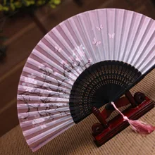 Винтажный Японский китайский складной Шелковый ручной вентилятор вишневый цвет бамбука Свадебная вечеринка танцевальный Декор подарок
