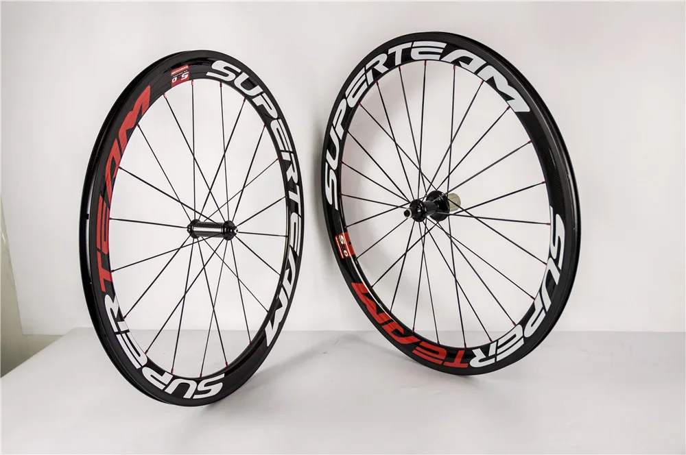 Sale New arrival R36 hub Super Team 50mm Red White full carbon fiber road bike wheelset matte finish 3k 700C wheels 3