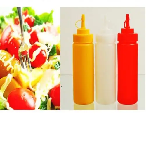 

4PCS X 12OZ/340ML Plastic Squeeze Bottle Condiment Dispenser Ketchup Mustard Sauce Containers Jars Pots with Lids for Home Use