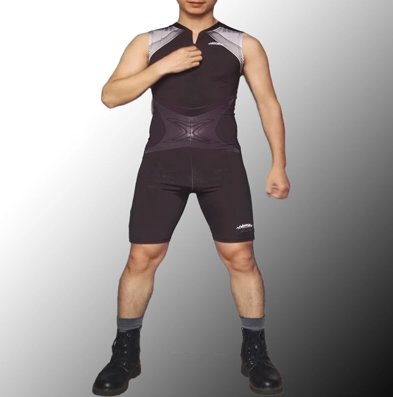 Badiace Man Tight Fast Running Speedsuit, цельный костюм без рукавов, спортивный костюм на молнии, майка, боди, облегающие рашгарды - Цвет: Черный