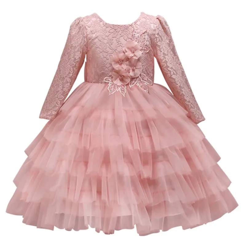 

Christmas Gown Lolita Style Girls Children's Lace Dresses Wedding Pink Princess Dress Kids Holy Communion Dress Christening Gown