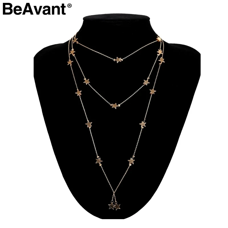 BeAvant, Трендовое многослойное длинное ожерелье со звездами, Женские аксессуары, Золотая цепочка, хорошее ювелирное изделие, одежда, ювелирные изделия, аксессуары - Окраска металла: Золотой цвет
