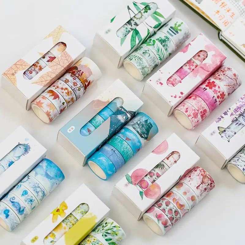 

5 Rolls Washi Tape Set Lavender Sakura Theme Adhesive Masking Tape Diy Decoration Sticker For Scrapbooking Planner