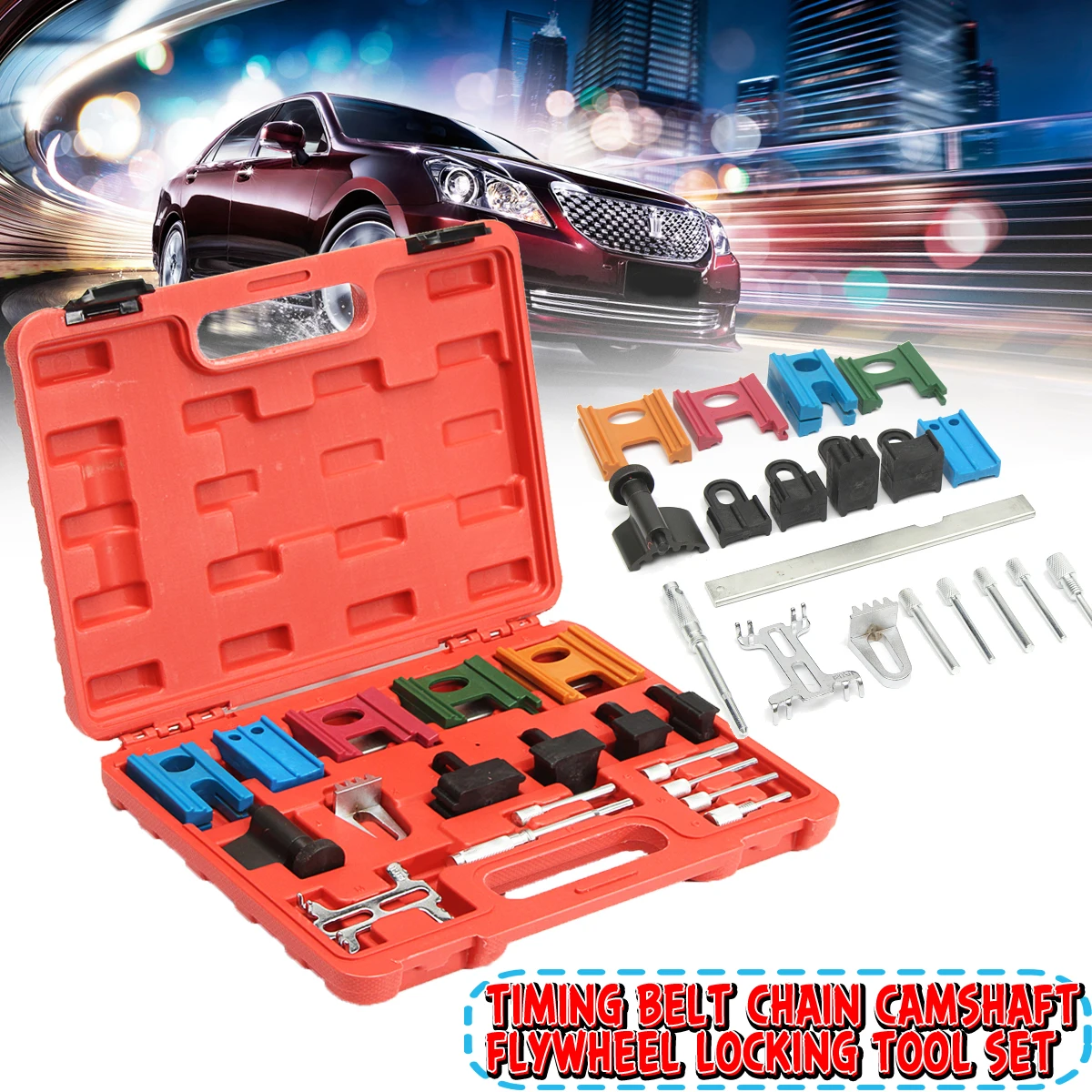 

Universal 19Pcs Engine Pulley Timing Belt Camshaft Flywheel Locking Tool Set Kit