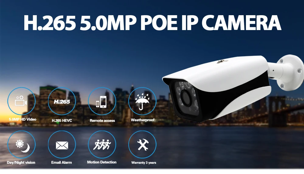 H.265 5.0MP POE IP камера 5MP Пуля CCTV IP камера ONVIF 2,0 для POE NVR системы Водонепроницаемый Открытый ночное видение