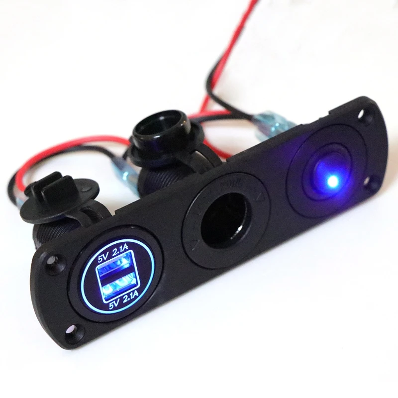 Двойной USB зарядное устройство 2.1A 12V розетка+ ВКЛ-ВЫКЛ переключатель панель для автомобиля лодка морской