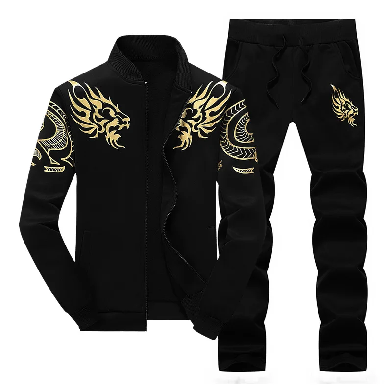 Мужской комплект, весенне-осенний мужской спортивный костюм, спортивная одежда, комплект из 2 предметов, пиджак+ штаны, спортивный костюм, Мужская одежда, спортивный костюм, комплект - Цвет: EM076 Black