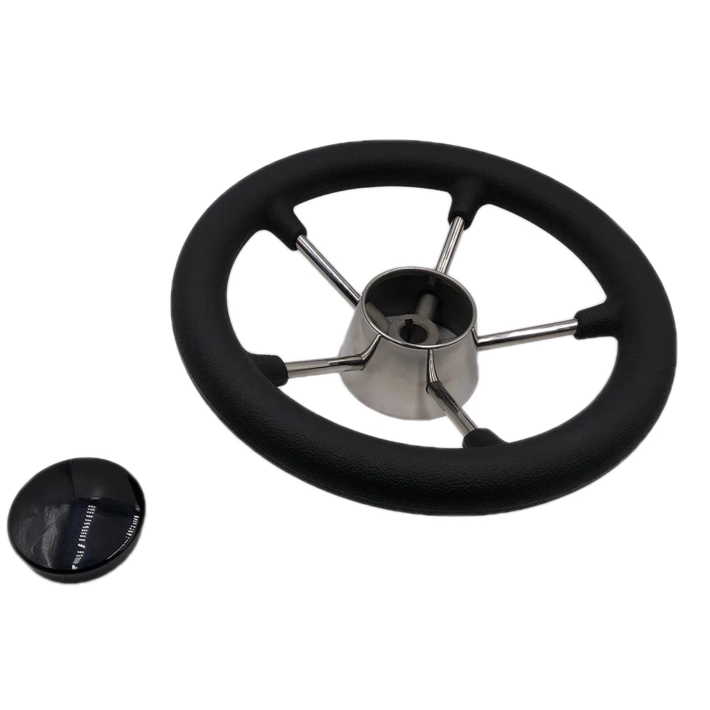 Universal UV-Resistant 5-Spoke 11-inch Boat Steering Wheel with Center Cap Stainless Steel Marine Grade