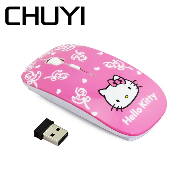 Best Offers CHUYI Wireless Mouse Cute Hello Kitty Ultra Thin Computer Mice 1600DPI USB Optical Gaming Mause For PC Laptop kids Girl Gift