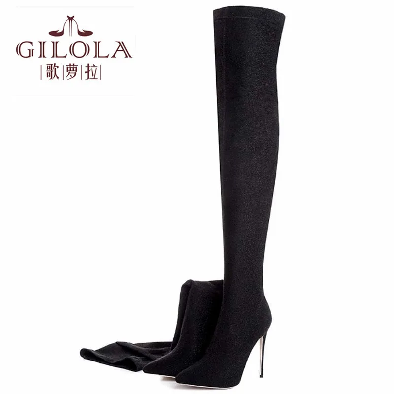 Hiver Le Femmes Pour Mode De Longues Gilola Chaussures Bling Cm wine Genou pourpre Y0309130q Noir Automne Bottes Noir bleu Femme Hauts or Sur argent Red vert Talons 12 vvYqaP6
