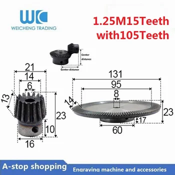 

2pcs 1:7 Bevel Gear 1.25 Modulus 15 Teeth hole 6mm+ 105 teeth Inner Hole 8mm 90 Degree Drive Commutation Steel Gears