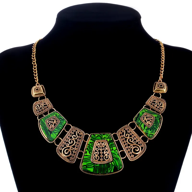 Модные Этнические винтажные античные серебряные золотые цветные очаровательные геометрические кулоны, колье, массивные ожерелья, бижутерия - Окраска металла: XL1075A