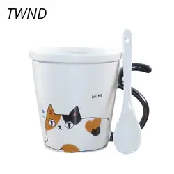 220CC Cat mark керамическая чашка кофе мультфильм чайная кружка с крышкой Ложка завтрак молоко Воды drinkware 13