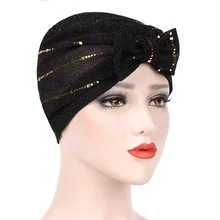 Gootrades новые женские блестящие мусульманские шляпы чалма с бантиком мягкие эластичные яркость индийский стиль платок шапочки женский платок