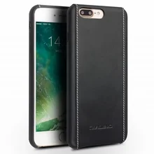 For iPhone 7 Plus 5.5 inch Hard Cases QIALINO Genuine Leather Coated Hard Cover for iPhone 7 Plus – Black Plain Texture