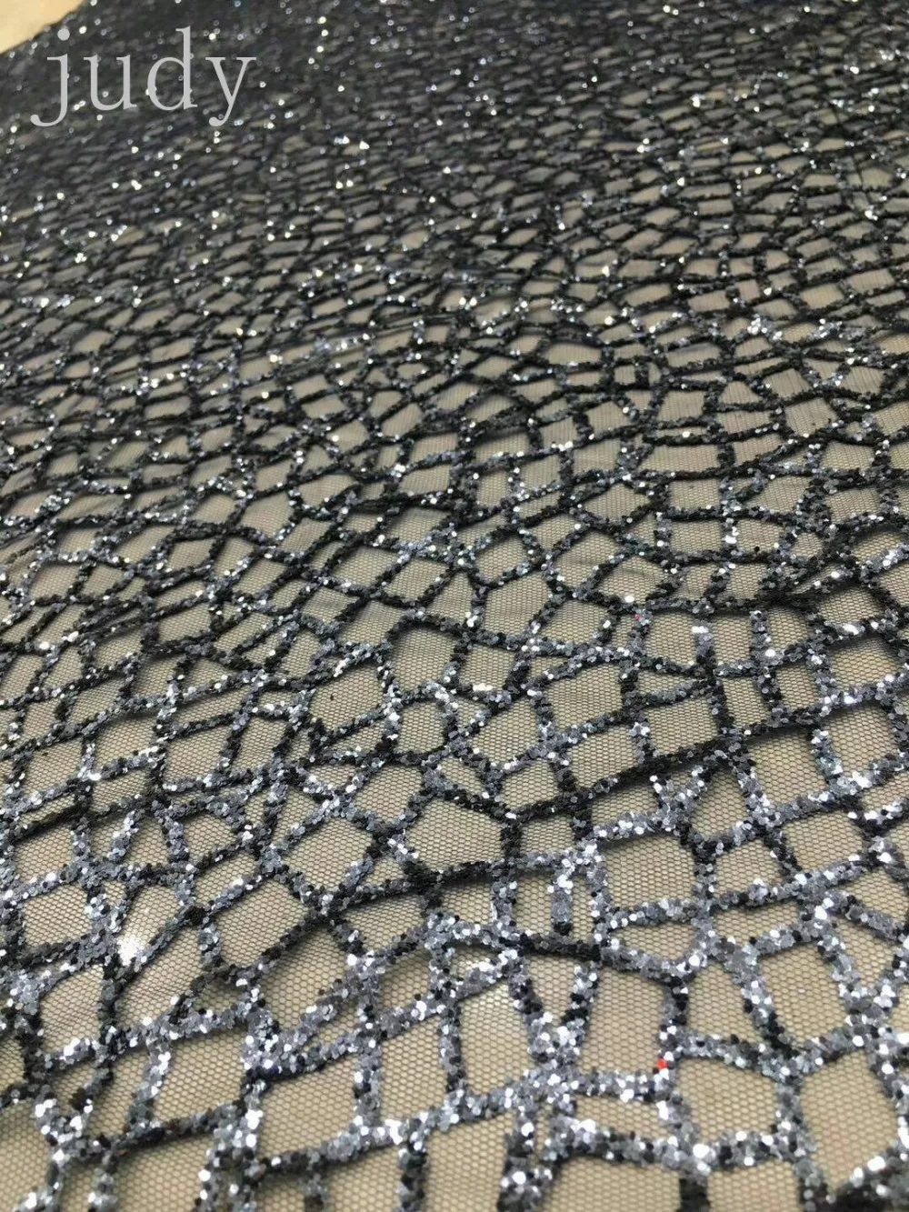 HL201 Gray and black irregular grid mesh fabric shimmer wedding dress