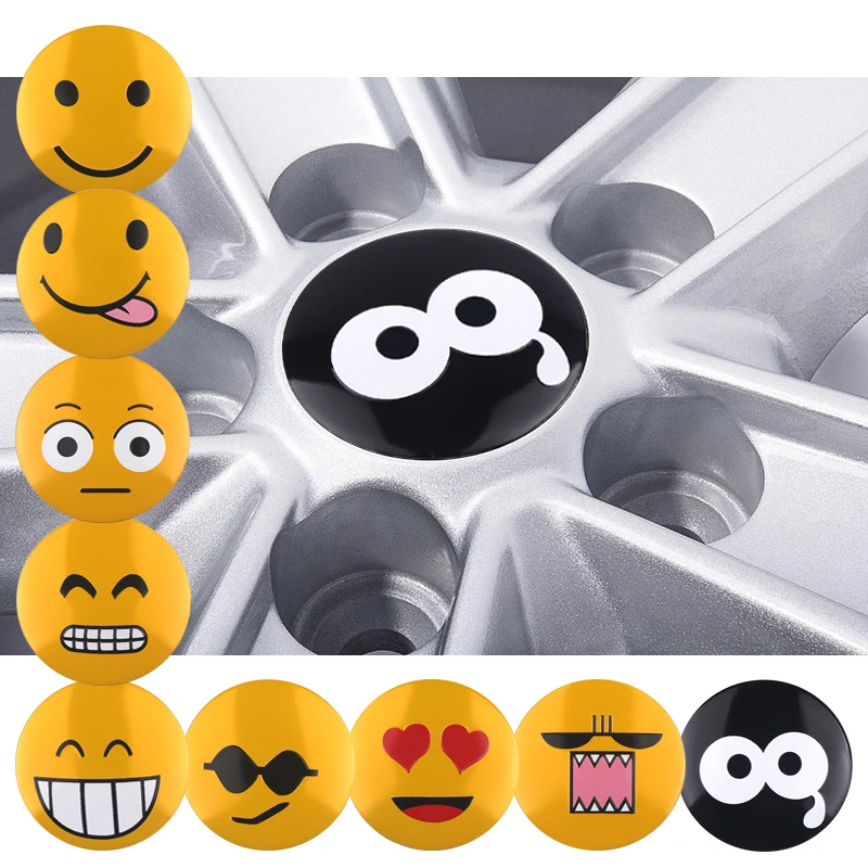 

4pcs Car Styling 56mm Smiley Face Emoji Eagle Stickers Auto Wheel Center Hub Caps Emblem Badge For Universal Auto Accessories