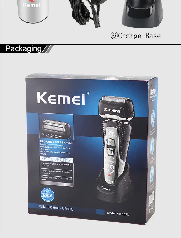 Kemei1531 поршневые бритвы перезаряжаемые электробритва светодиодная подсветка Triple Blade бритья для мужчин уход за лицом 3D плавающий