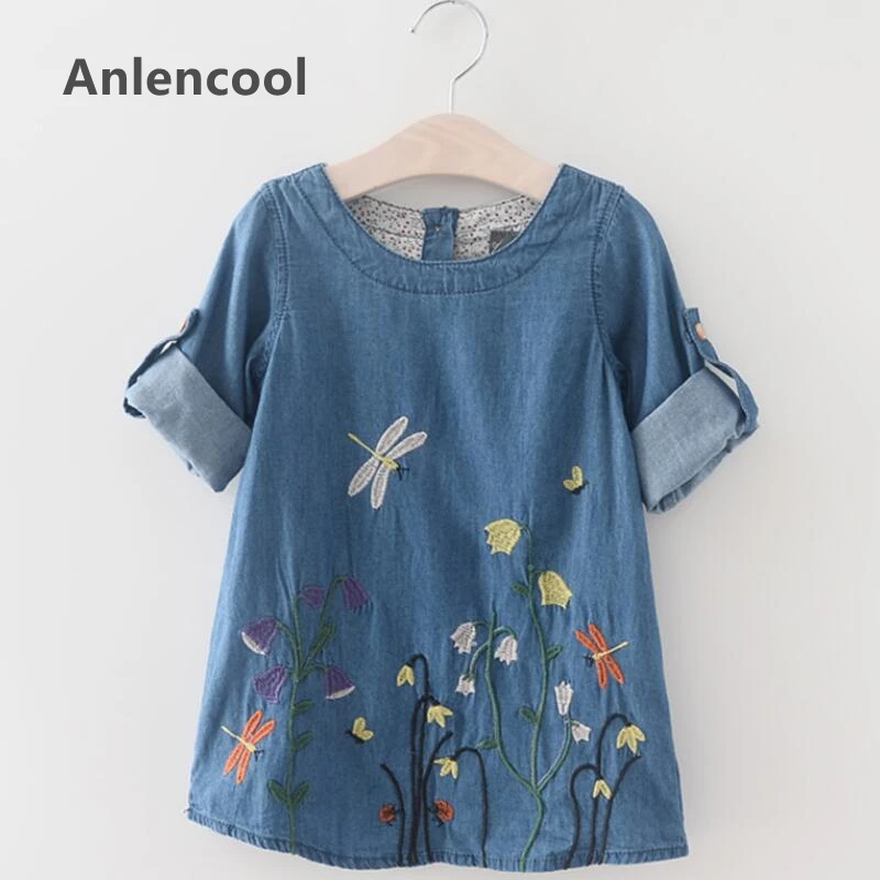 

Anlencool New Girls Denim Dress 2019 Children Clothing Spring Casual Style Girls Clothes Butterfly Embroidery Dress Kids Clothes