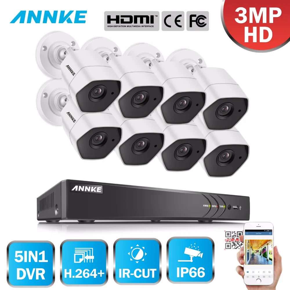 

ANNKE HD 8CH 3MP 5in1 H.265+ CCTV Security System 3MP 8PCS Smart IR Cut Night Vision Outdoor Weatherproof Video Surveillance Kit