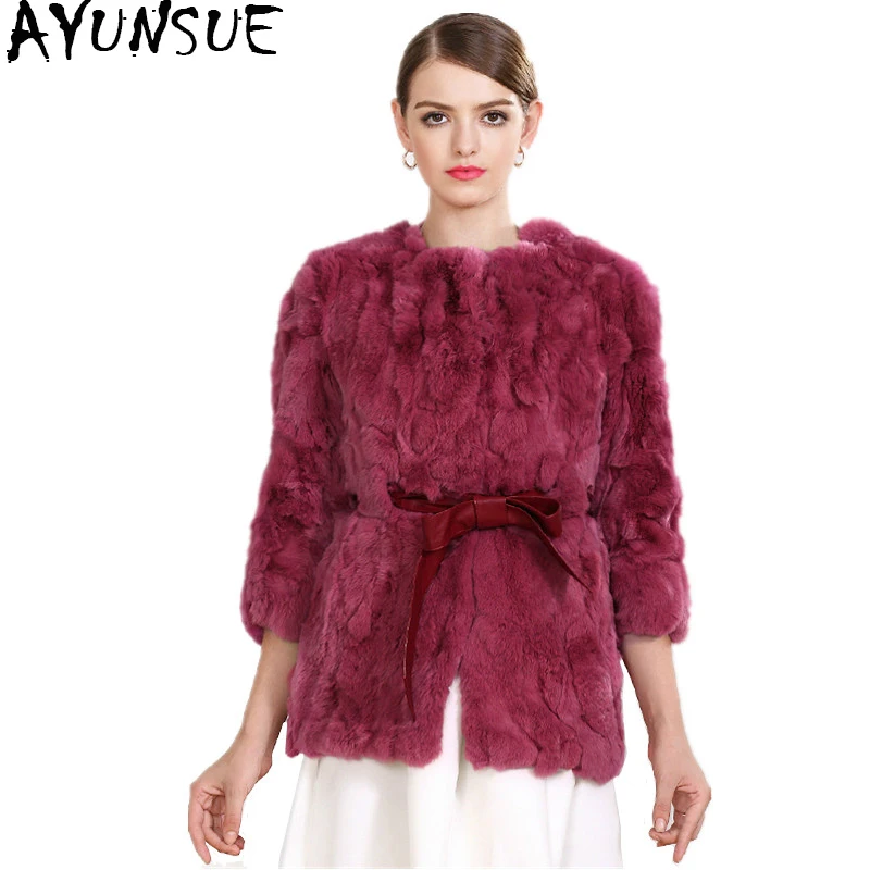 AYUNSUE 2020 New Autumn and Winter Natural Rex Rabbit Fur Coats Women O-Neck Long Slim Real Coat Female Outerwear YS2814004 | Женская