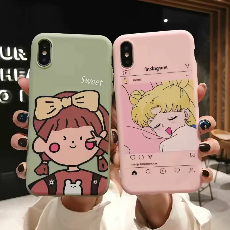 

Pink Sailor Moon Case for iPhone XS Max Fashion Instagram Soft TPU Case For iPhone 6s 7 8 Plus Cute Cartoon Girl For iPhone X XR