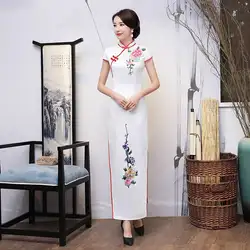 Белый Новый Винтаж китайский Стиль Макси Cheongsam ретро Длинные платье Qipao женские Вечерние вечернее платье Платье плюс Размеры S-5XL