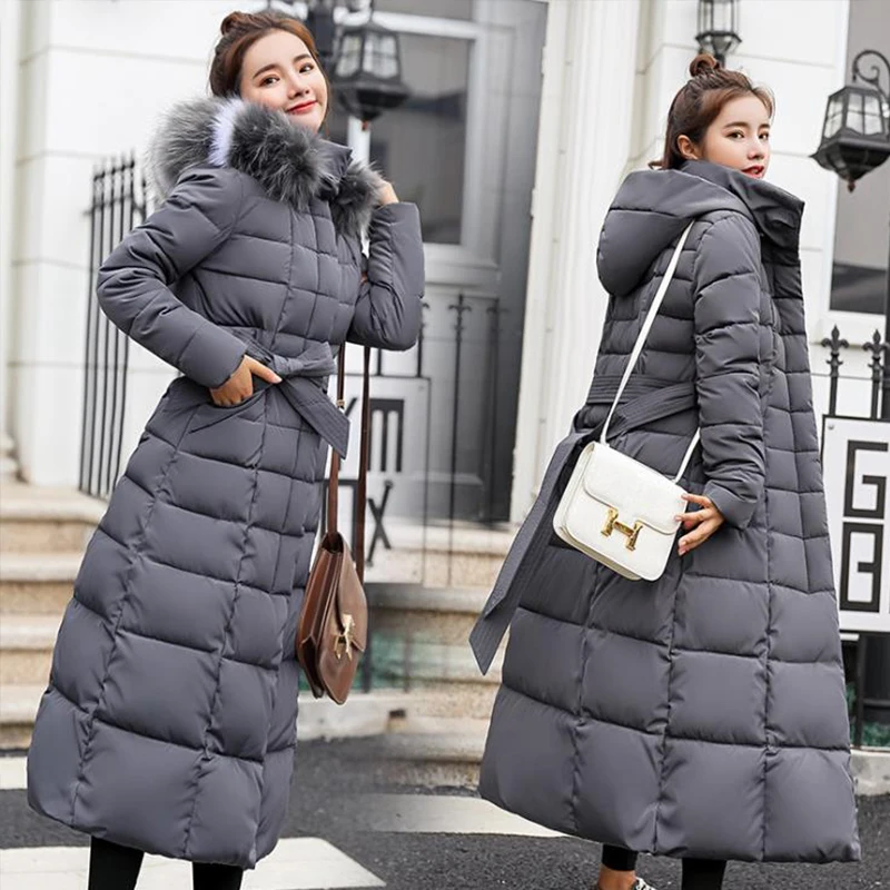 Bubble Coat Women Parka Fur Long Down Jackets Korean X-Long Solid Single Breasted Zipper Winter Coat Bubble Coat Hoody Parka