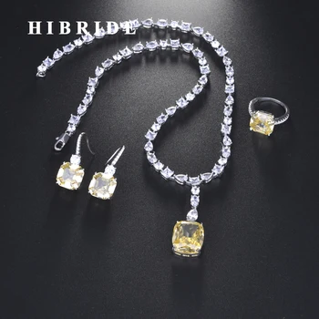 HIBRIDE New Design Brilliant Earring Ring Necklace Jewelry Set For Women Bridal Wedding Accessories Wholesale N-712
