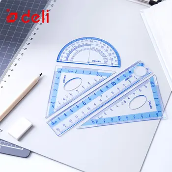 

Deli 4Pcs=1Pack students drawing ruler Set measuring school supplies Patchwork Papelaria square ruler protractor/four sets