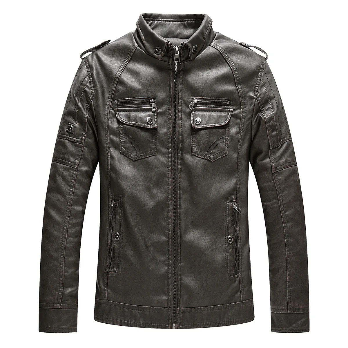 Брендовая мотоциклетная кожаная куртка для мужчин, новинка, модная шерстяная подкладка, мужское кожаное пальто, мужская куртка-бомбер, верхняя одежда - Цвет: Dark Coffee