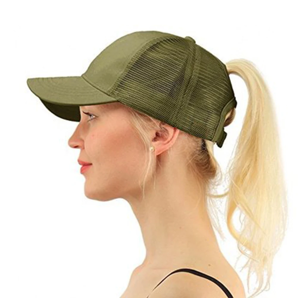 AOUTLE Pony cap Messy High Bun конский хвост Регулируемый ошейник для собак бейсболка для дальнобойщика шляпа(темно-синий - Цвет: army green