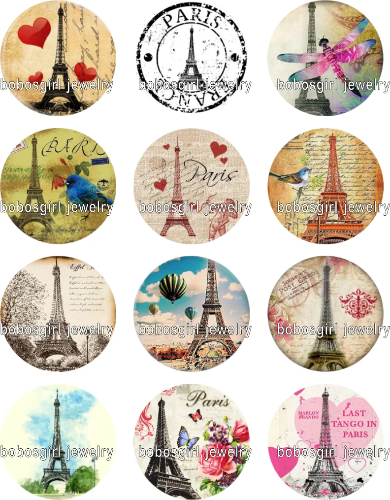 

PARIS glass snap button Jewelry photo Round cabochon flat back Gl318