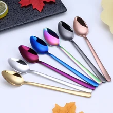 7 цветов, нержавеющая сталь, покрытая соскабливающая ложка с длинной ручкой, ложка для мороженого, кофейная ложка, домашние кухонные ложки, посуда