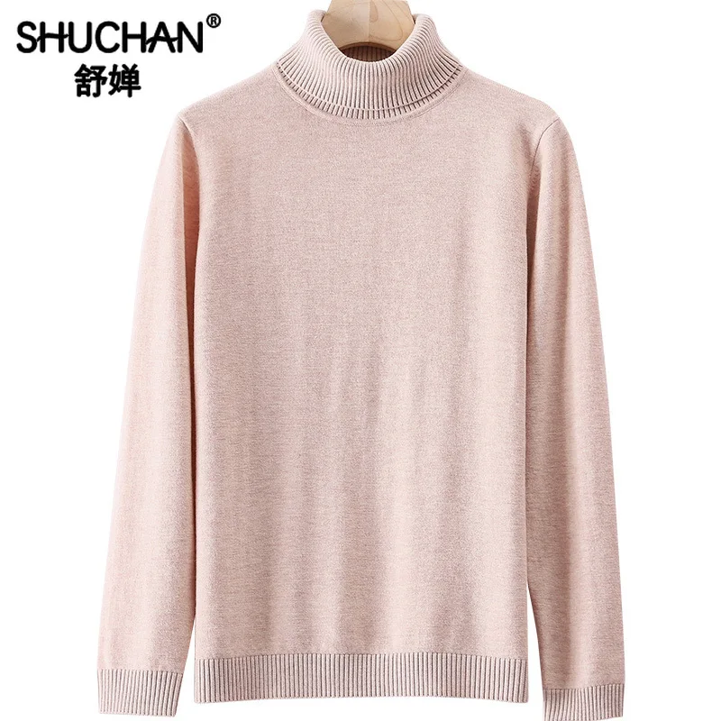 

Shuchan 100% Sheep Wool Knitting Women Sweaters Turtleneck Warm Autumn Winter 2019 New Items Women Sweaters and Pullovers