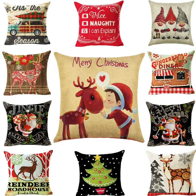 

2018 New Christmas gift Cushion Cover Gold Printed Pillow Cover Decorative Pillow Case Sofa Seat Car Pillowcase Soft Cojin