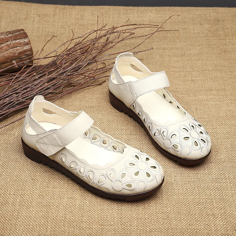 DONGNANFENG/Женская обувь из натуральной кожи; женские сандалии; Летняя обувь с цветочной вышивкой в стиле ретро; Размеры 35-41; MLD-7011